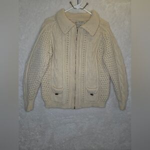 Vtg Cladyknit Irish Wool Cable Knit Cardigan Sweater Ivory Womens Sz 38 Us Small